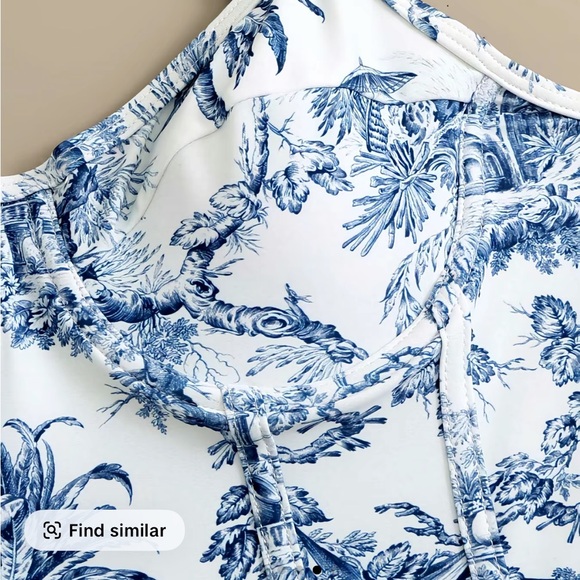 Blue and White Toile Print One piece Swimsuit and Sarong Set size large - Picture 5 of 8